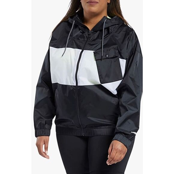 Core 10 by Reebok Women's Plus Size Oversized Color Block Woven Hooded Jacket - Picture 1 of 5